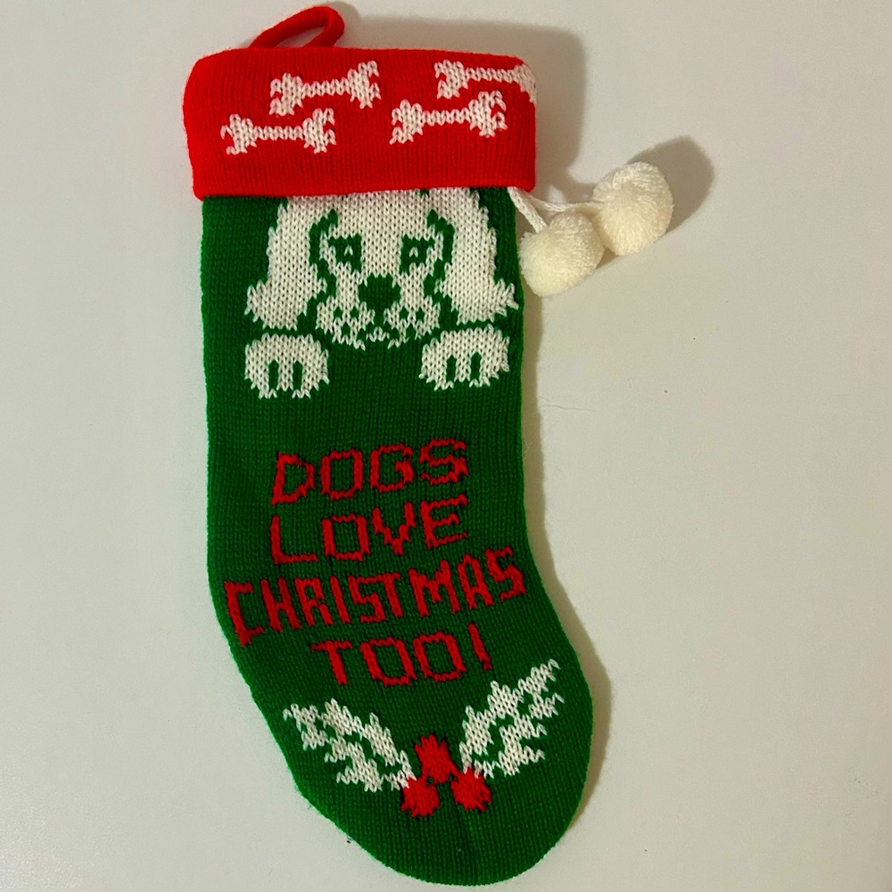 Christmas Knit Festive Stocking Dogs Love Christmas Too 10”